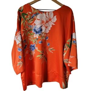 Soft Surroundings Polynesian Orange Pullover Floral Top Tunic Size XL